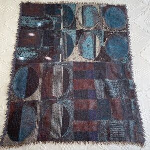 SOLD: Wilfred Abstract Wool Fringed Blanket Scarf, Blue Purple